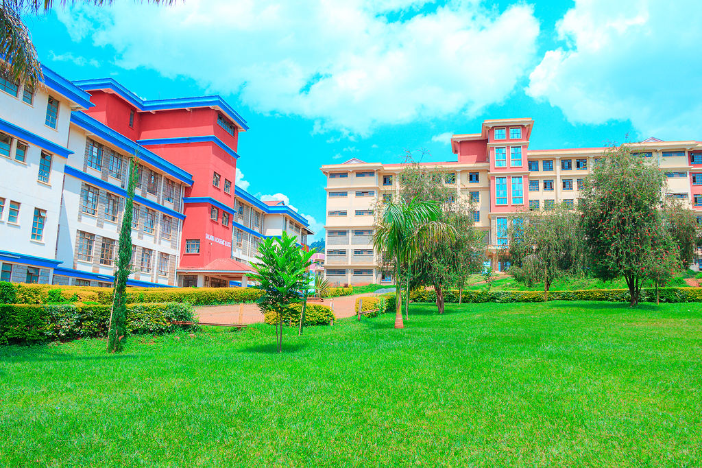 Green university campus and modern academic buildings